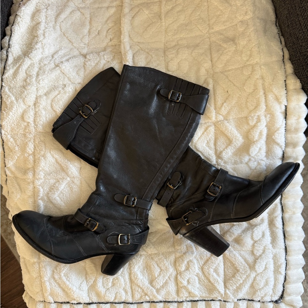 Belstaff Trialmaster 1955 Heeled Leather Tall Riding Boots - Charcoal Gray